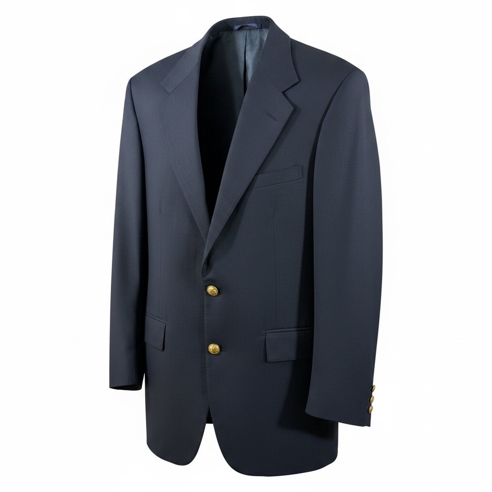 Polo Ralph Lauren Mens Navy Blue Wool Blazer Gold Crest Buttons Made in USA 44R